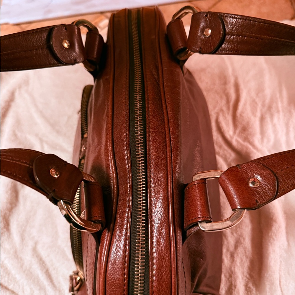 Vintage Bally Brown Leather Satchel – Structured Tote, Dual Handles - Picture 12 of 14